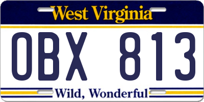 WV license plate OBX813
