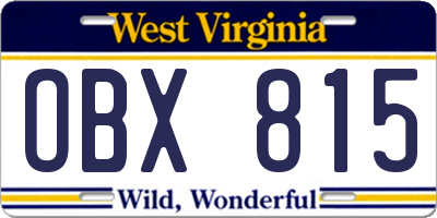 WV license plate OBX815