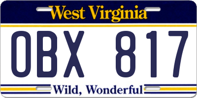 WV license plate OBX817