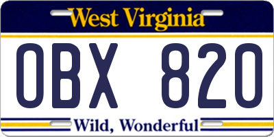 WV license plate OBX820