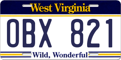 WV license plate OBX821