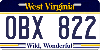 WV license plate OBX822