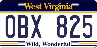 WV license plate OBX825
