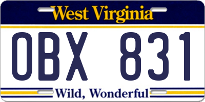 WV license plate OBX831