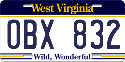 WV license plate OBX832