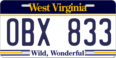 WV license plate OBX833