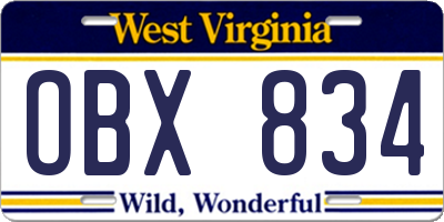 WV license plate OBX834