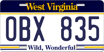 WV license plate OBX835