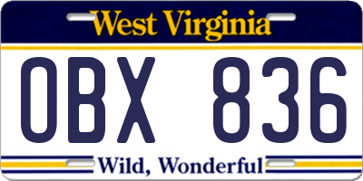 WV license plate OBX836