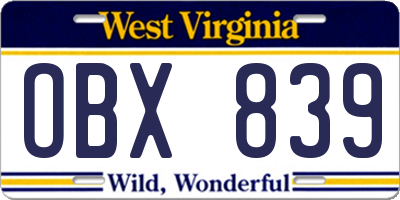 WV license plate OBX839