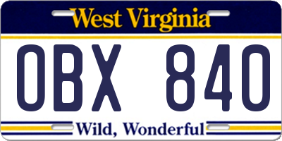 WV license plate OBX840