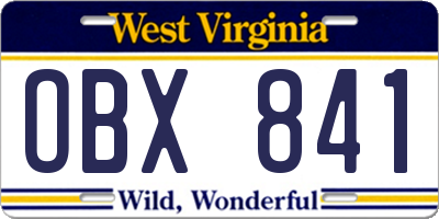 WV license plate OBX841