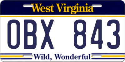 WV license plate OBX843