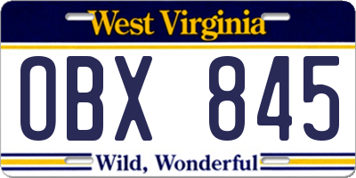 WV license plate OBX845