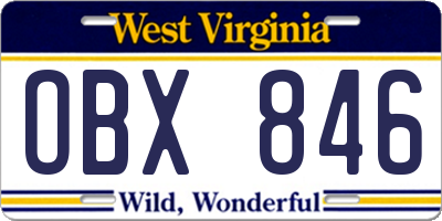 WV license plate OBX846