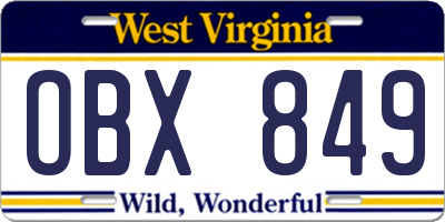 WV license plate OBX849