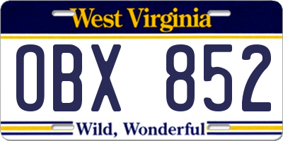 WV license plate OBX852