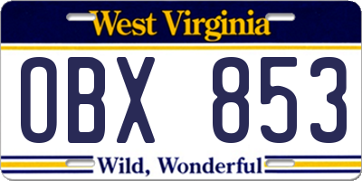 WV license plate OBX853