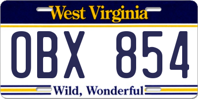 WV license plate OBX854