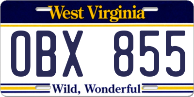 WV license plate OBX855