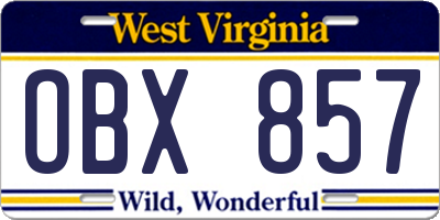 WV license plate OBX857