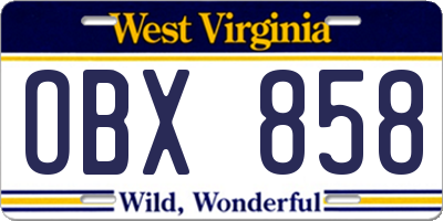 WV license plate OBX858