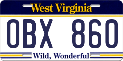 WV license plate OBX860