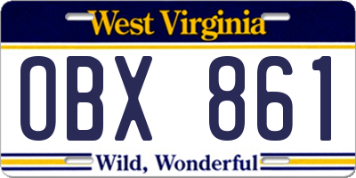 WV license plate OBX861