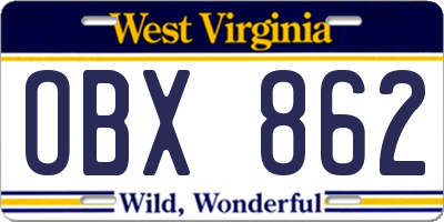 WV license plate OBX862