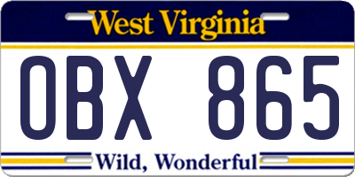 WV license plate OBX865