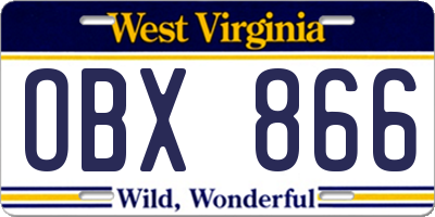 WV license plate OBX866