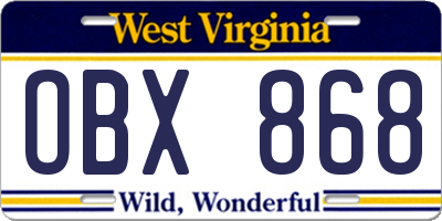 WV license plate OBX868