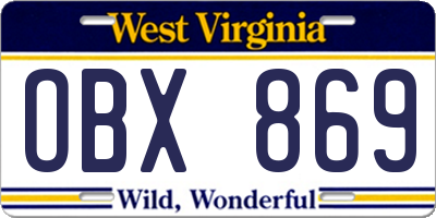 WV license plate OBX869