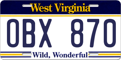 WV license plate OBX870