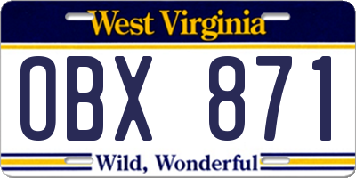 WV license plate OBX871