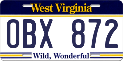 WV license plate OBX872