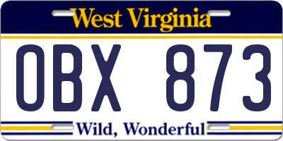 WV license plate OBX873