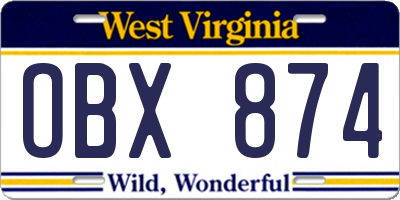 WV license plate OBX874