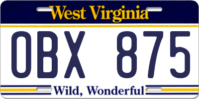 WV license plate OBX875