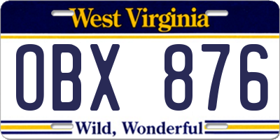 WV license plate OBX876