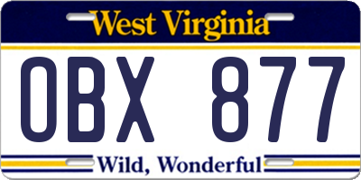 WV license plate OBX877