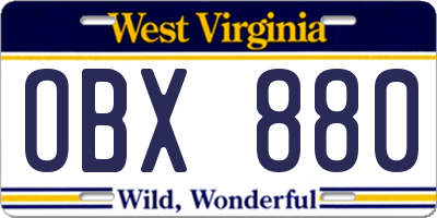 WV license plate OBX880