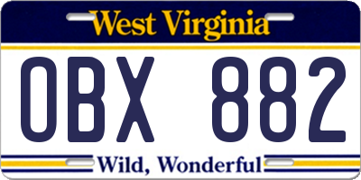 WV license plate OBX882