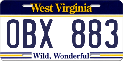 WV license plate OBX883