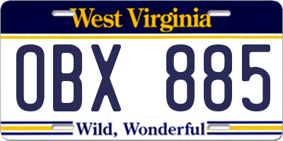 WV license plate OBX885