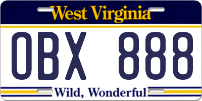 WV license plate OBX888