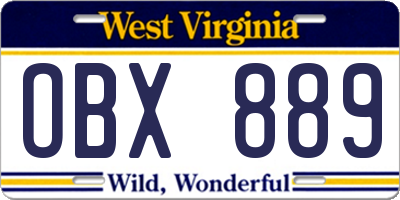 WV license plate OBX889