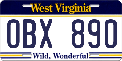 WV license plate OBX890