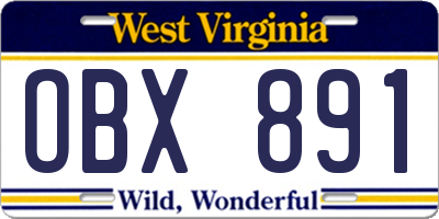 WV license plate OBX891