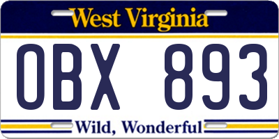 WV license plate OBX893